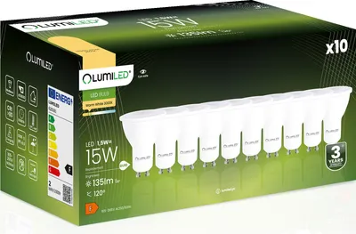 Produktbild von LUMILED GU10 LED žiarovky 1,5W 135 lm LED žiarovka 3000K teplá biela bodová lampa nahrádza 15W 120° 10 kusov