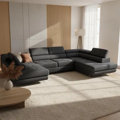 Produktbild von Ecksofa Rivera U XXL-Ecksofa mit Schlaffunktion und zwei Bettkästen in schwarz