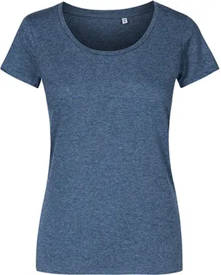 Obrázok produktu pre X.O by Promodoro 1545 | Dámske tričko s hlbokým výstrihom, česaná bavlna - farba: Heather Navy - veľkosť: XXL