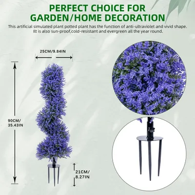 Image de Arbres en spirale de lavande - Plantes topiaries artificielles - Lot de 2 - 90 cm - Résistantes aux UV - Résistantes aux intempéries - Pour l'extérieur - Couleur violette