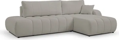 Produktbild von DomoHome Moderne Couch mit Schlaffunktion mit Abmessungen 145x212 cm und Bettkasten, Komfortable Polsterung, Stoffbezug, Dekokissen Inklusive, Rechte Seite, 276x88x176 cm Hellgrau