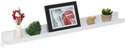 Produktbild von Fotobodenhalterung – 80 cm breit – Schmale Wandablage für Bilderrahmen – Für Bücher und Dekoration – MDF – Bilderrahmenablage – Weiß