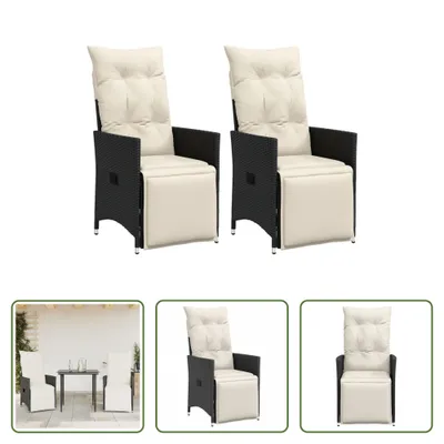 Produktbild von The Living Store Gartensessel mit Kissen 2 Stk. Verstellbar Schwarz Poly Rattan