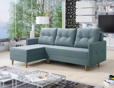Produktbild von Easy4You Ecksofa FERN Minze L-Form – 222x93x145 cm - Schlafsofa mit Bettkasten und Schlaffunktion - Eckcouch mit Stauraum und Holzfüße, Kissen – Stoff Lux 29
