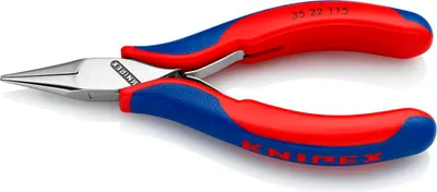 Produktbild von Knipex Elektronik-Greifzange DIN ISO9655 L115mm flach-rund spiegelpoliert 2K-Hüllen - 35 22 115 SB