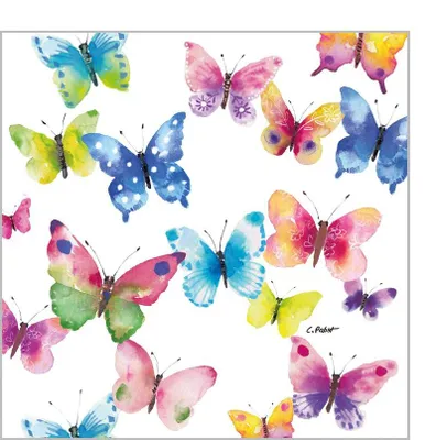 Produktbild von 20 kleine Cocktailservietten Butterfly Phantasy - Bunte Schmetterlinge 25x25cm