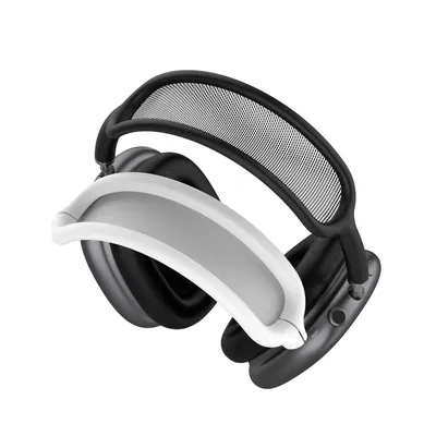 A pair of headphones is shown against a white background.