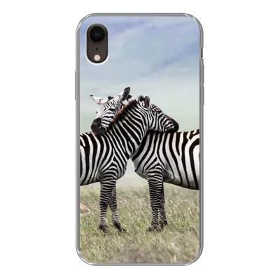 Produktbild von MuchoWow® Handyhülle Schutzhülle Hülle für iPhone XR Zebras - Gras - Schwarz - Weiß Silikon Softcase Handy Hülle - Schutzdeckel