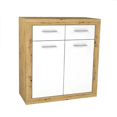 Produktbild von FMD furniture Sideboard Kommode 29 x 82,2 x 90 cm in Artisan Oak Nb / weiß Edelglanz, 2 Türen und 2 Schubladen mit Rückwand