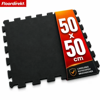 Produktbild von Gummi Steckmatte 50x50 cm, Bodenschutzmatte für Fitnessgeräte, Home-Gym & Werkstatt, V-Interlocking Stecksystem, Mittelstück