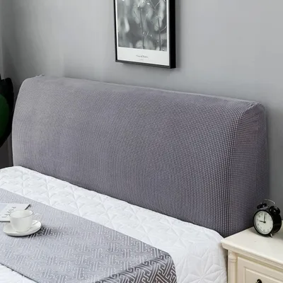 Obrázek produktu pro Potah na čelo postele – elastický potah – potah na čelo postele o šířce 180 cm – elastický ochranný potah – potah na čelo postele s polstrováním – tmavě šedá barva – materiál: 95 % polyester / 5 % Elastan – potah na čelo postele