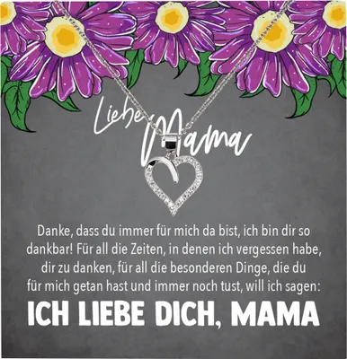 Produktbild von 22Feels Echt Silber Halskette - Liebe Mama Geschenk Geburtstag Muttertag Weihnachten Mutter Schmuck Set für Frauen - Herz Anhänger, Karte