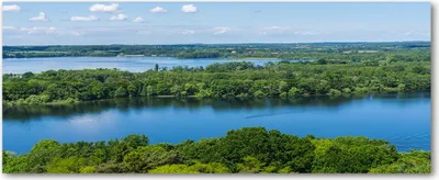 Produktbild von Tulup® Glas-Bild Wandbild aus Glas - 125x50 - Wandkunst - Wandbild hinter gehärtetem Sicherheitsglas - Dekorative Wand für Küche & Wohnzimmer - Landschaften - Wald am See - Blau