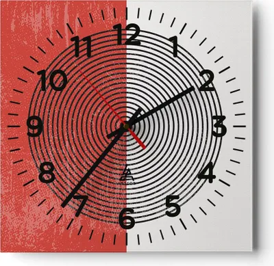 Produktbild von Wanduhr - Quadrat - Glasuhr - Abstraktion Weiß-Rot Kreise - 30x30cm - Schleichendes Uhrwerk - Lautlos - zum Aufhängen bereit - Dekoration Modern - Wanddekoration aus Glas - C4AC30x30-4370