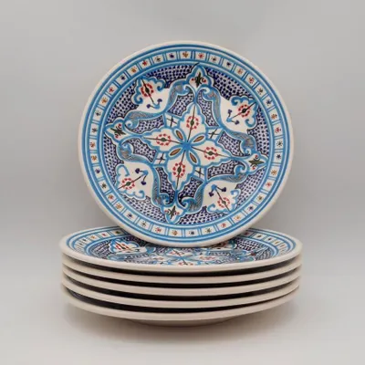 Immagine prodotto di Set di 6 piatti da portata turchesi marocchini - D 24 cm