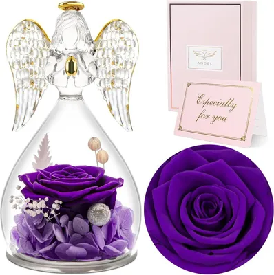 Obrázek produktu pro Věčná růže Angel Glass Dome Dárek ke Dni matek fialová