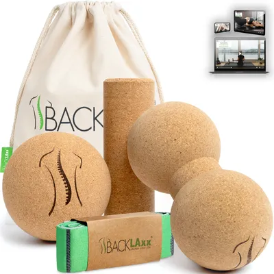 Produktbild von BACKLAxx® Faszienrolle 3er Set aus Kork inkl. Anwendungsvideos - Korkrolle ideal für Faszien, Rücken und Wirbelsäule - Schadstofffrei und antibakteriell