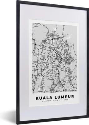 Produktbild von MuchoWow® Gerahmtes Poster Kuala Lumpur - Stadtplan - Schwarz und weiß - Karte 40x60 cm - Poster mit Schwarzem Bilderrahmen Wandposter Rahmen Foto Bilder - Poster in Rahmen