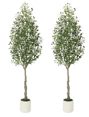 Image de Lot de 2 : Arbre artificiel d'olivier, 210 cm – Plante d'intérieur réaliste pour la maison, le bureau et la terrasse, ne nécessitant aucun entretien