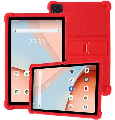 Image de Étui de protection pour tablette Oscal Pad 70 / Pad 70 WiFi 10,1 pouces, en silicone souple résistant aux chocs, avec support intégré, de couleur rouge