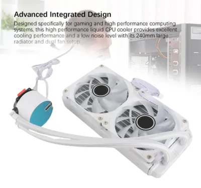 Image de Refroidisseur de processeur 240 mm avec deux ventilateurs PWM 120 mm, synchronisation ARGB, réglable, compatible LGA2066, 2011, V3, 2011, 115X, 1700, alimentation 12 V CC