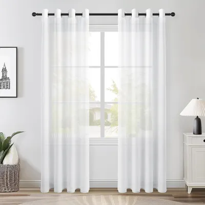 Produktbild von Vorhang Voile Weiß 2er Set 175 x 140 cm Leinenoptik