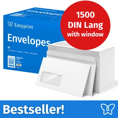 Immagine prodotto di NUOVO: Easyprint Buste con finestra, DIN Lang, non stampate, 1500 pezzi