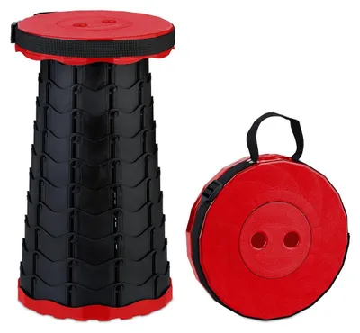 Produktbild von Campingkruck Angelhocker Festivalhocker - Höhenverstellbar - Klappbar - 100 kg - Rot-Schwarz - Mit Tragegurt für Camping und Angeln