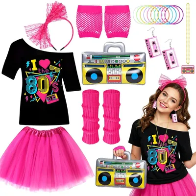 Immagine prodotto di Solidchoice - Costume anni '80 da donna, ideale per Halloween e feste a tema retro