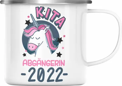 Produktbild von Trendation - Kita Abgängerin 2022 Schulstart Emaille Tasse Geschenk Mädchen Einschulung Schulanfang Erster Schultag Idee (Silber)