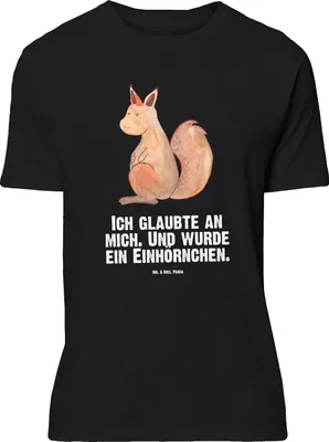 Produktbild von Mr. & Mrs. Panda Größe XL T-Shirt Einhorn Glauben - Schwarz - Geschenk, Eichhörnchen, Shirt, Unicorn, Einhörner, Tshirt, Eichhorn, Einhörnchen, mit Spruch