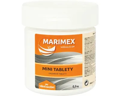 A white plastic container of Marimex Spa Mini Tablety.