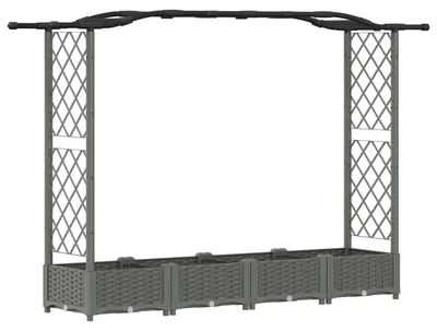 Produktbild von vidaXL Hochbeet mit Rankgitter und Dach Hellgrau 207 x 40 x 123 cm PP