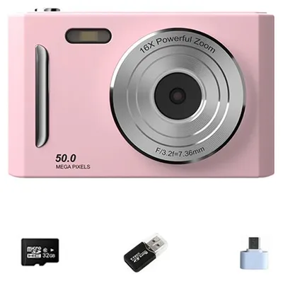 Produktbild von ZELURXX Kompakte Digitalkamera mit Dualkamera, 1080P Video, 16-fach Zoom, Beauty-Filter, USB-C, für Schüler und Reisen, 64GB, Rosa