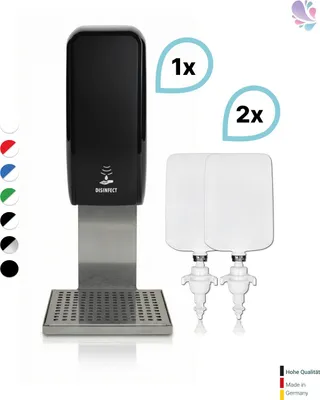 Produktbild von SET: Desinfektionsspender SENSOR Cosmos (berührungslos) +2x1L Händedesinfektion+Edelstahlhalterung mit Auffangschale Wandmontage : Farbe - Schwarz Farbe: Schwarz