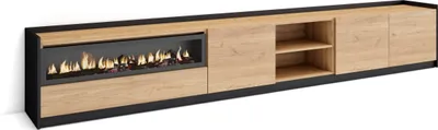 Produktbild von TV-Schrank, Lowboard, 310x37x50cm, Für TV-Geräte bis zu 80", Elektrokamin., Eiche Schwarz