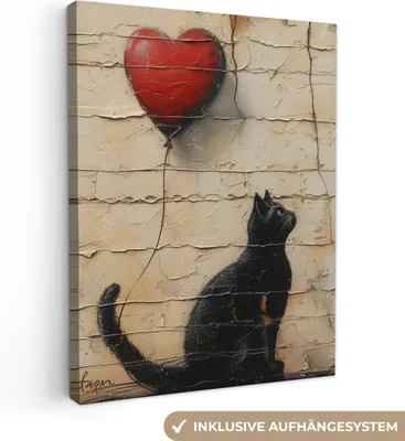 Produktbild von Wanddeko 60x80 cm - Banksy - Katze - Luftballon - Straßenkunst - Abstrakt, Wandbilder, Wanddeko Wohnzimmer