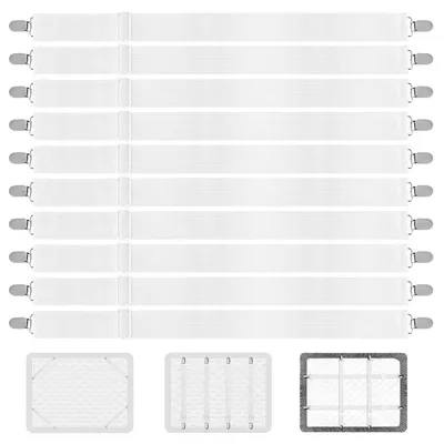 Image de Élastiques de maintien pour draps, 10 pièces, réglables jusqu'à 130 cm, avec clips, couleur blanche