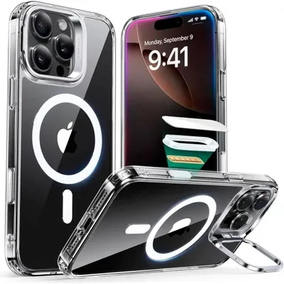 Zdjęcie produktu dla ESR Classic Hybrid HaloLock etui z podstawką iPhone'a 16 - przezroczyste