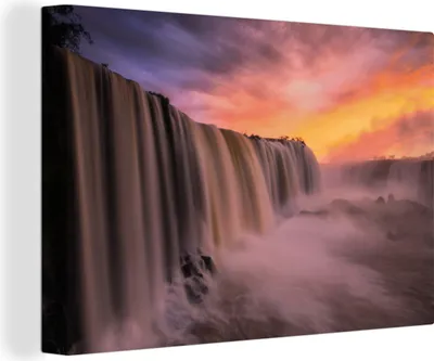 Produktbild von OneMillionCanvasses® - Leinwandbilder - 140x90 cm, Wasserfall - Sonnenuntergang - Natur, Wandbilder Kunstdruck Wanddekoration - Foto auf Leinwand - Gemälde auf Holzrahmen