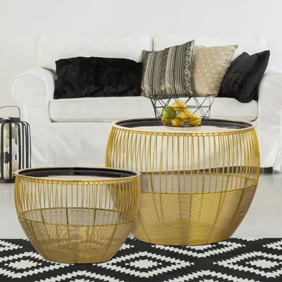 Produktbild von Beistelltisch 2er Set Satztisch rund ø 49/41 H 37/29 cm Dekotische Sofatisch Glamira Couchtisch gold schwarz - schwarz