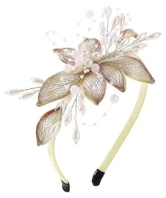 Productafbeelding van Solidchoice - Gouden Bruids Hoofdband met Bloemen en Parel