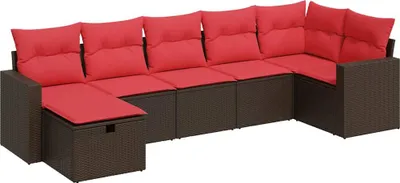 Immagine prodotto di vidaXL Set di divani da giardino 7 pezzi con cuscini in polirattan marrone