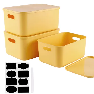 3 stapelbare Aufbewahrungsboxen mit Deckeln, 15 l, gelb