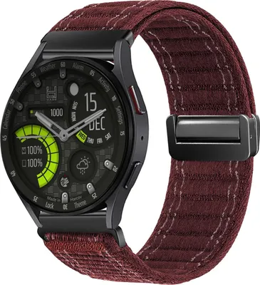 Produktbild von Smartwatch Armband für Samsung Galaxy Watch6 44mm Nylon Textil Band Ersatzband Wechselband Magnetverschluss flexibel atmungsaktiv Rot Weinrot