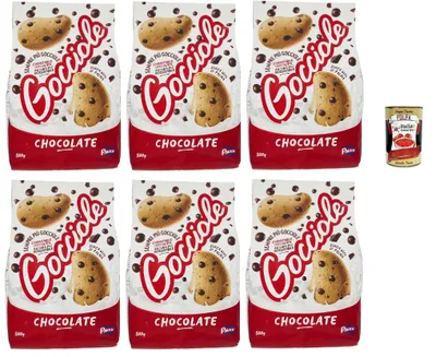 Produktbild von Gocciole Chocolate 6x500g | Italienische Schokotropfen-Kekse ohne Palmöl – Frühstück, Snack & Dessert – Familienpack 3kg + Italian Gourmet polpa