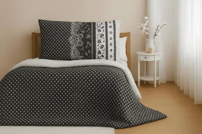 Obrázok produktu pre Bavlnená posteľná bielizeň na 2 postele CANZONE BLACK, čierna Rozmery posteľnej bielizne: 2 ks 70 x 90 cm | 2 ks 140 x 200 cm