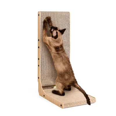 L-förmiges Kratzbrett für Katzen, 68 cm, mit Spielzeug, groß