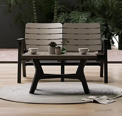 Immagine prodotto di Set da giardino marrone Robusta panca in legno Tavolino da salotto di design - 3 pezzi.