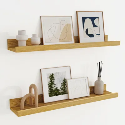 Image de Étagère murale en chêne de 60 cm avec tablette pour cadres photo et livres, lot de 2, étagère suspendue en MDF, idéale pour la cuisine, le salon, la chambre à coucher et le bureau